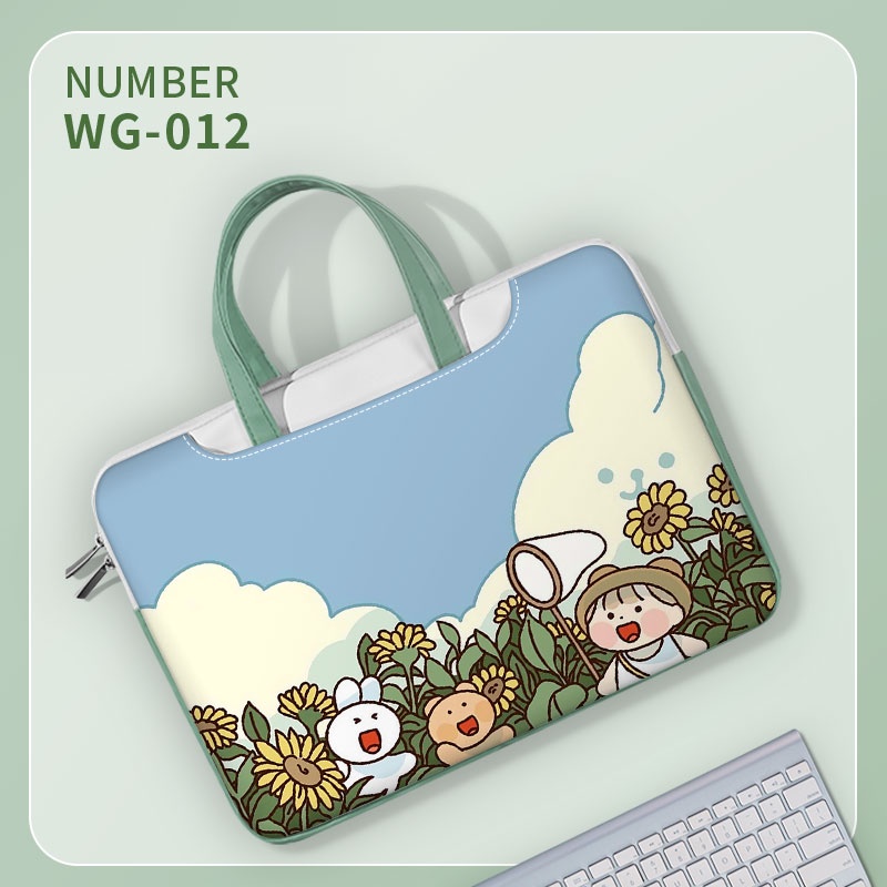 Túi máy tính xách tay dễ thương Tay cầm màu xanh lá cây Túi đựng 13-17 inch Túi xách Túi đựng máy tính xách tay Túi Messenger