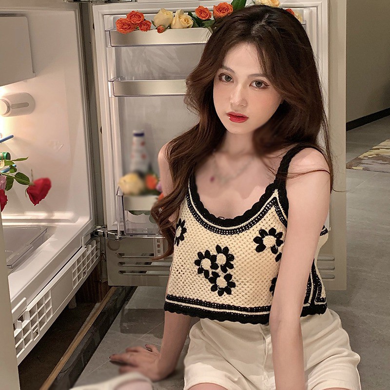 QKOOLE  Áo Dệt Kim Không Tay Dáng Ngắn Phong Cách Hàn Quốc Cho Nữ