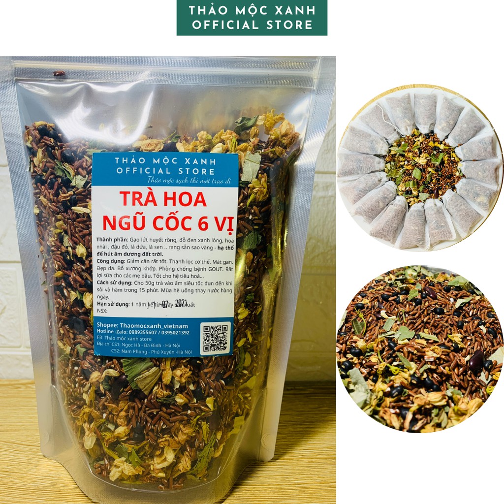 TRÀ GẠO LỨT - TRÀ HOA NGŨ CỐC 6 vị gồm gạo lứt, đậu đen, đậu đỏ, lá dứa, hoa nhài, lá sen rang củi HẠ THỔ | BigBuy360 - bigbuy360.vn