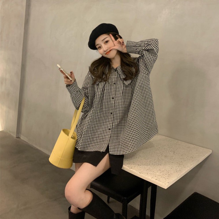 Áo sơ mi cổ búp bê kẻ sọc thời trang retro cho nữ