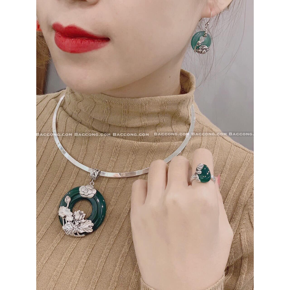 Bộ sản phẩm hoa sen nhẫn sen xanh lá