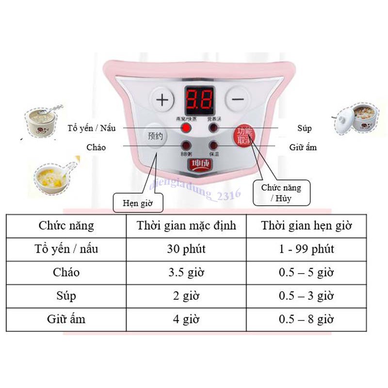 Nồi nấu cháo chậm, Nấu cháo trẻ em, hầm, nấu súp, các món hấp _ tặng kèm vỉ hấp