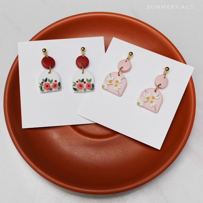 Khuyên tai SUMMERY hoạ tiết handmade nặn thủ công siêu nhẹ, chống thấm nước