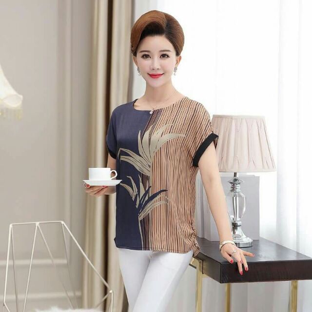Áo nữ trung niên thời trang thiết kế phun hoa sang trọng nổi bật QCNP887
