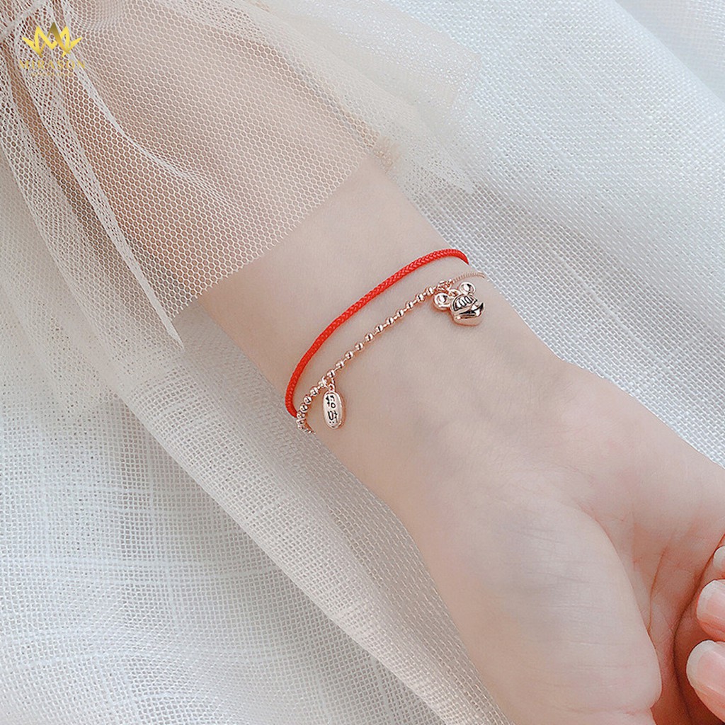 Lắc Tay Chỉ Đỏ Mix Charm Mèo Thần Tài Bạc S999 Cao Cấp Mang May Mắn Tài Lộc - Vòng Tay Bạc MIRASON 2 Màu