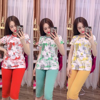 ĐỒ BỘ COTON LỬNG PHỐI MÀU VÀ CHỮ SIÊU XINH (ẢNH THẬT) CÓ SZ 40-75KG - CT37 ĐB