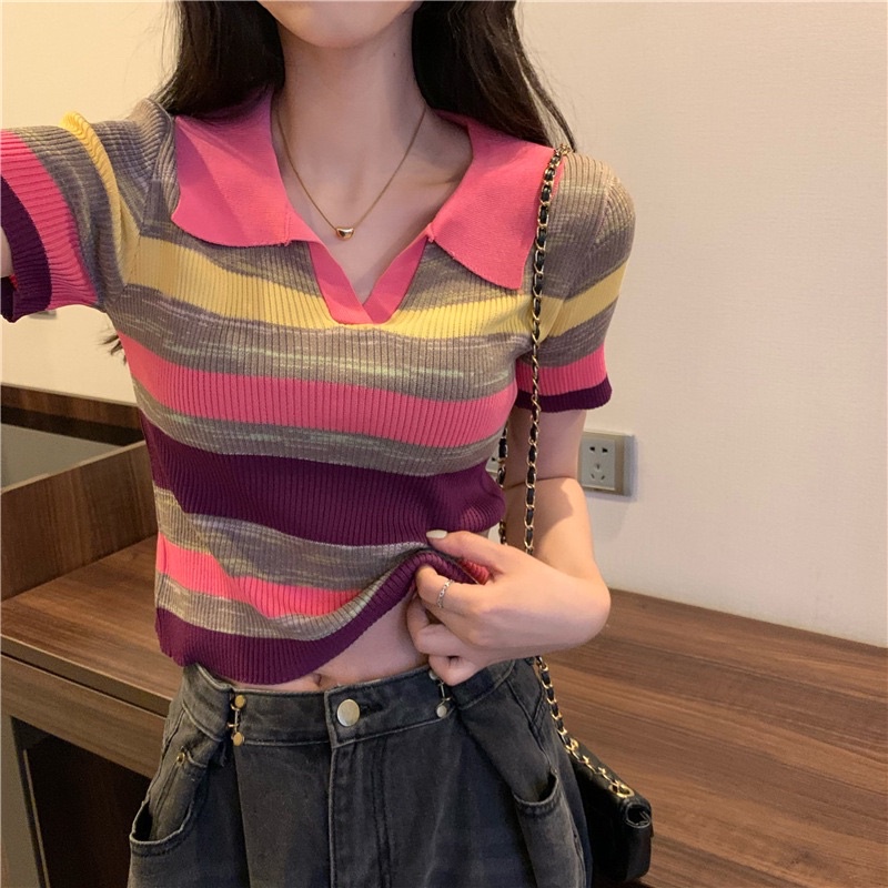 Áo len cổ polo chất co giãn cầu vồng cực xinh AL13