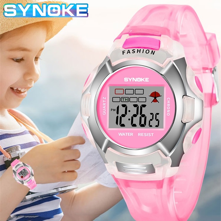 Synoke Đồng Hồ Điện Tử Chống Thấm Nước Có Đèn LED Kiểu Dáng Thể Thao Cho Bé Gái