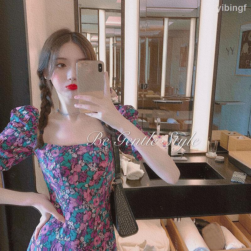 Đầm Hoa Cổ Vuông Tay Phồng Xẻ Tà Thời Trang 2020 Cho Nữ | BigBuy360 - bigbuy360.vn