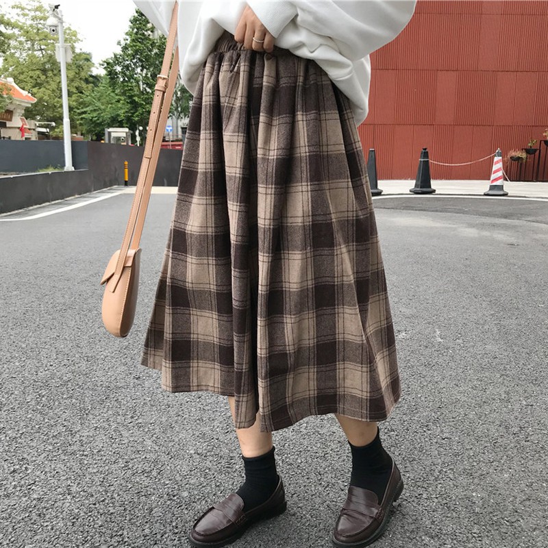 (Order) Chân Váy caro dài xòe quãng châu P160