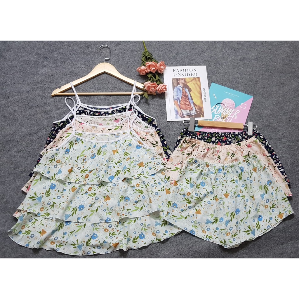 Đồ Bộ Nữ 2 dây , Đồ Lụa Mặc Nhà 3 Tầng , Set Bộ Sọc Chất Cao Cấp Họa Tiết Hoa Nhí Mềm Mịn, Xinh Xắn. | BigBuy360 - bigbuy360.vn