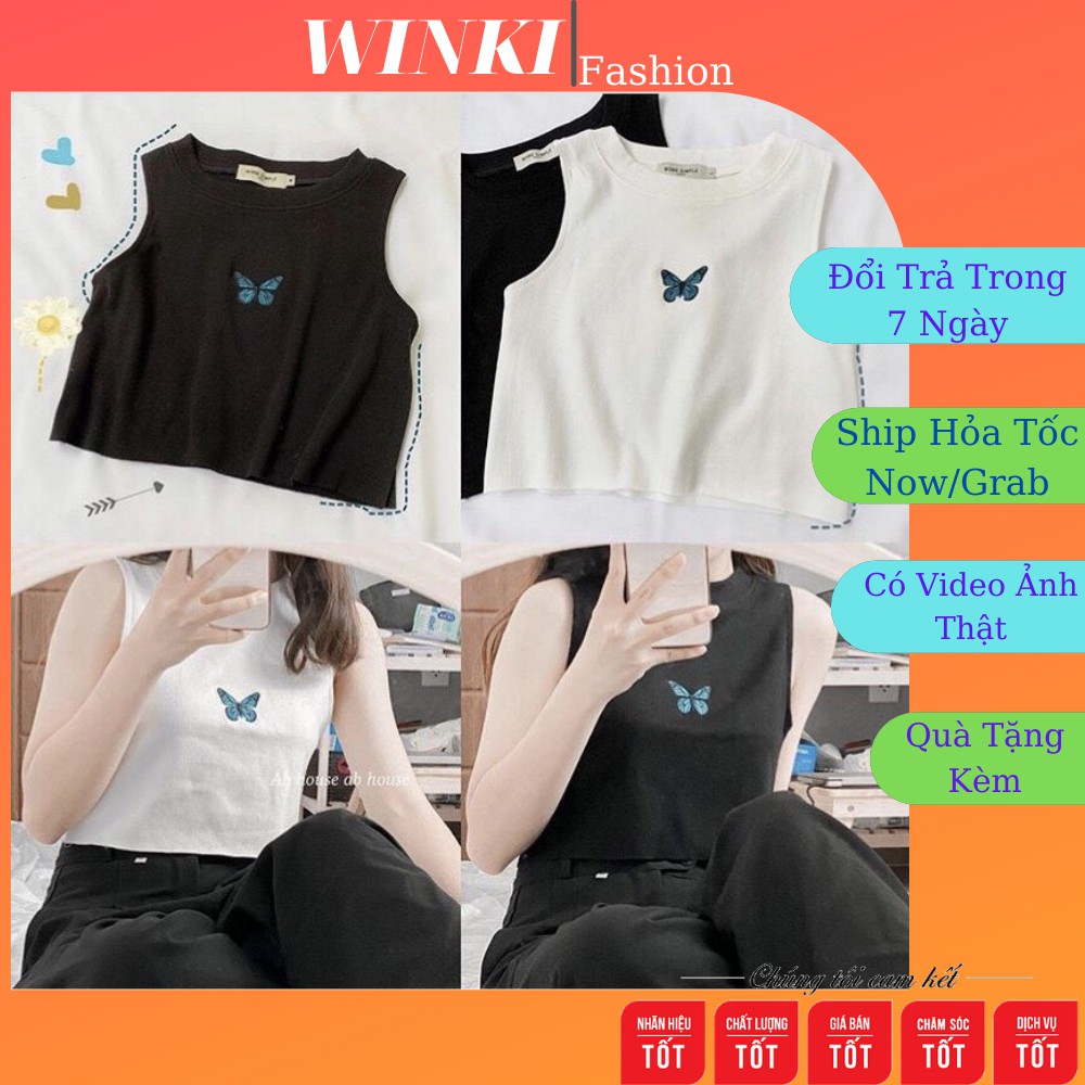 Áo croptop Nữ Blue Buterfly 3 lỗ Ulzzang
