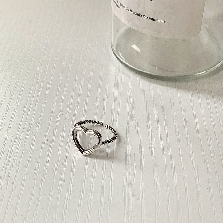 Nhẫn nữ Trái tim to mạ bạc 925 thời trang ULA shop nhẫn hở mặt trái tim to rỗng lấp lánh NĐ7
