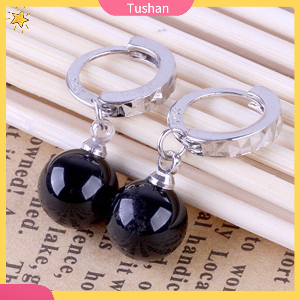 TUSH_Fashion Women Round Faux Agate Bead Dangle Drop Huggie Earrings Jewelry Gift