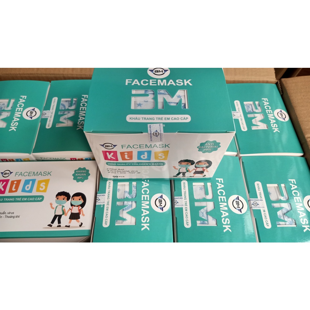 [Chính hãng] Khẩu trang cho bé BM 4 lớp kháng khuẩn hộp 50 cái