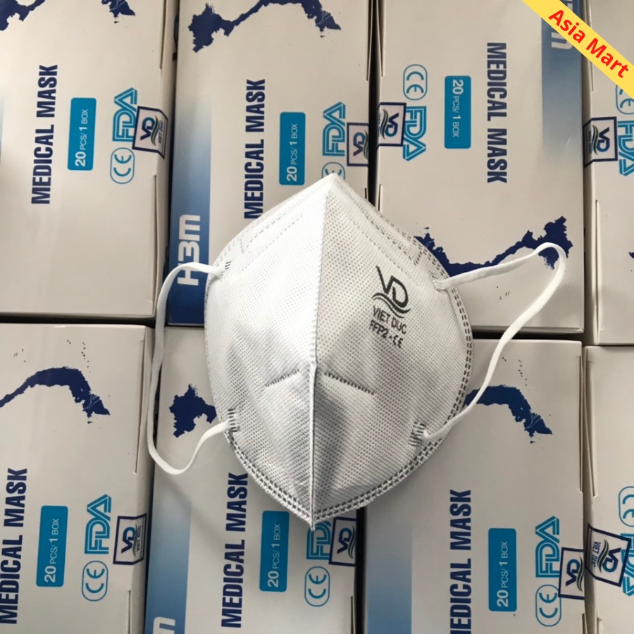 Khẩu trang N95 - Hộp 20 cái khẩu trang y tế 5 lớp kn95 chính hãng VIỆT ĐỨC, kháng khuẩn, bụi mịn PM2.5 [MÀU XÁM]