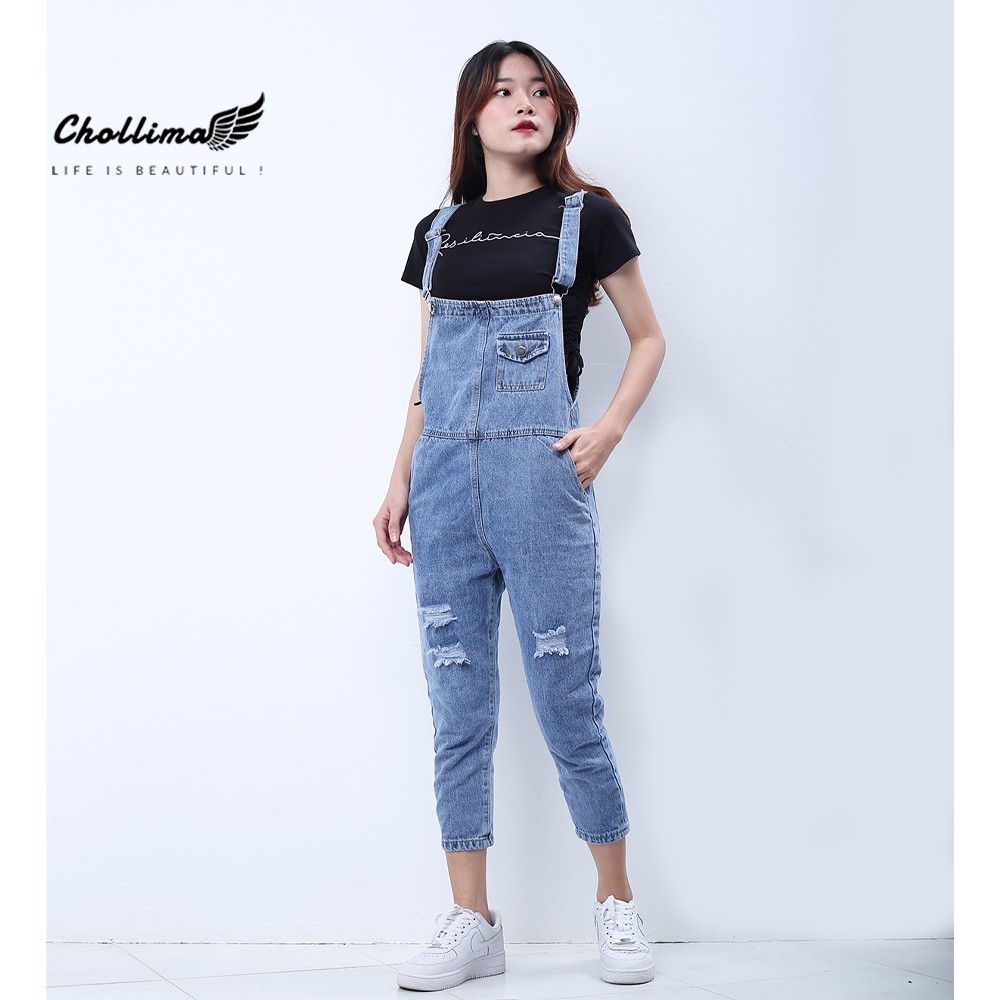 [Mã WABRLOW5 giảm 15% đơn 300K] Quần yếm jean dài nữ Chollima túi đồng hồ rách gối YJ005 | BigBuy360 - bigbuy360.vn