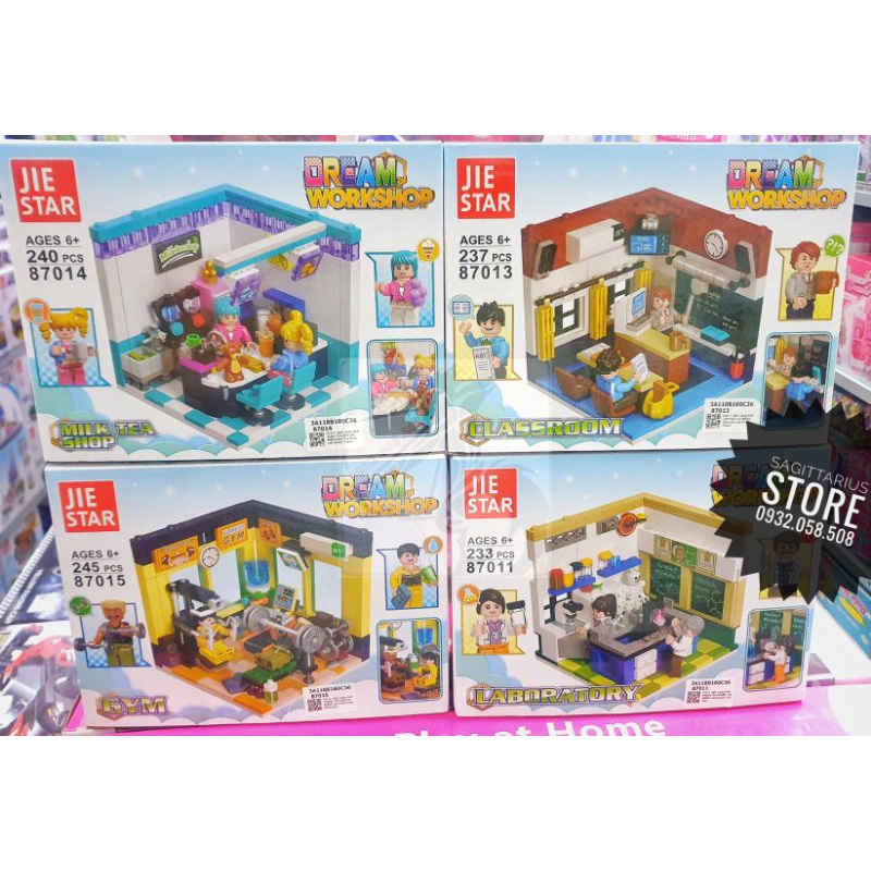 Combo 4 Bộ Lego Lắp Ráp Mô Hình Phòng Học , Gym , Milk Tea & Phòng Thí Nghiệm