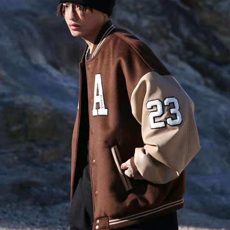Áo khoác bomber varsity nam nữ màu nâu hot trend 2022 2 lớp Ulzzang Unisex - All.Streetwear
