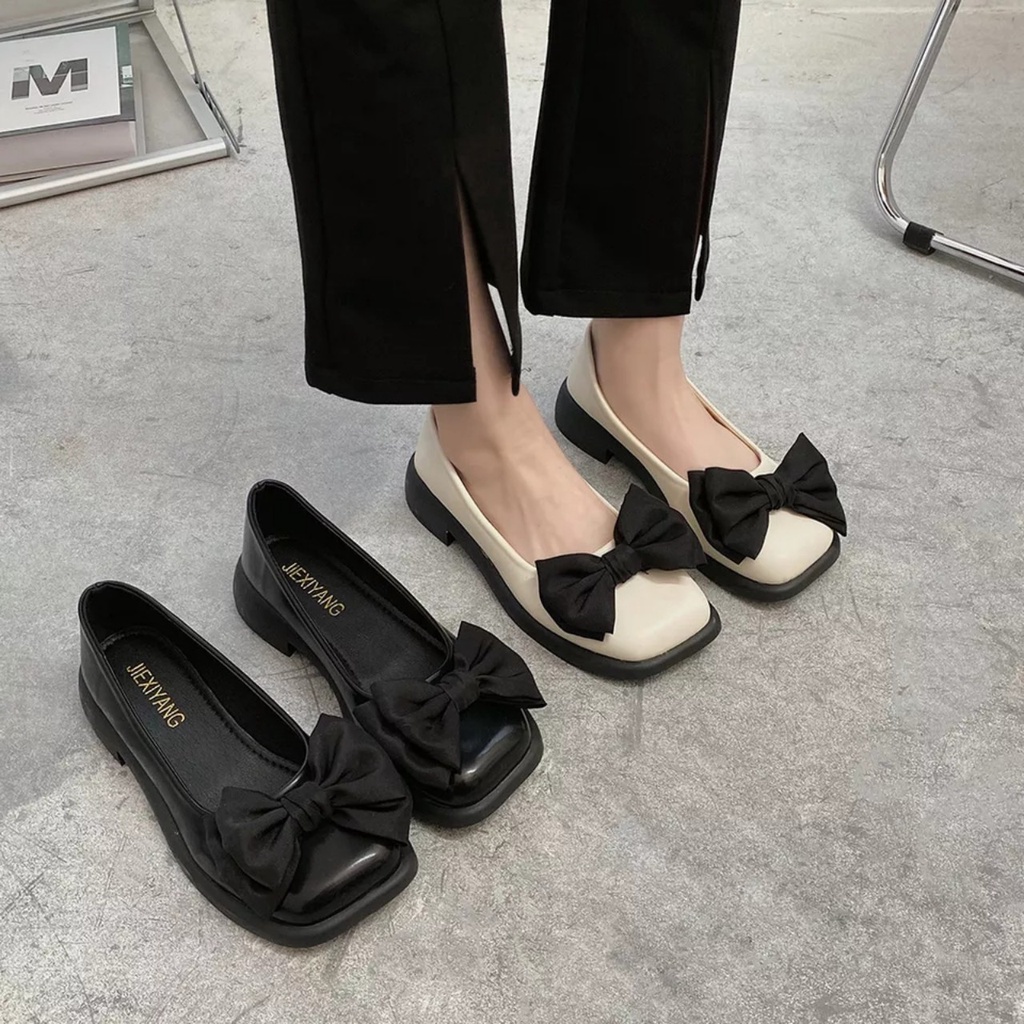 CÓ SẴN: Giày marry đế đốc hộp mũi vuông nơ xinh đế 3cm siêu xinh sang chảnh, marry nơ-CH70