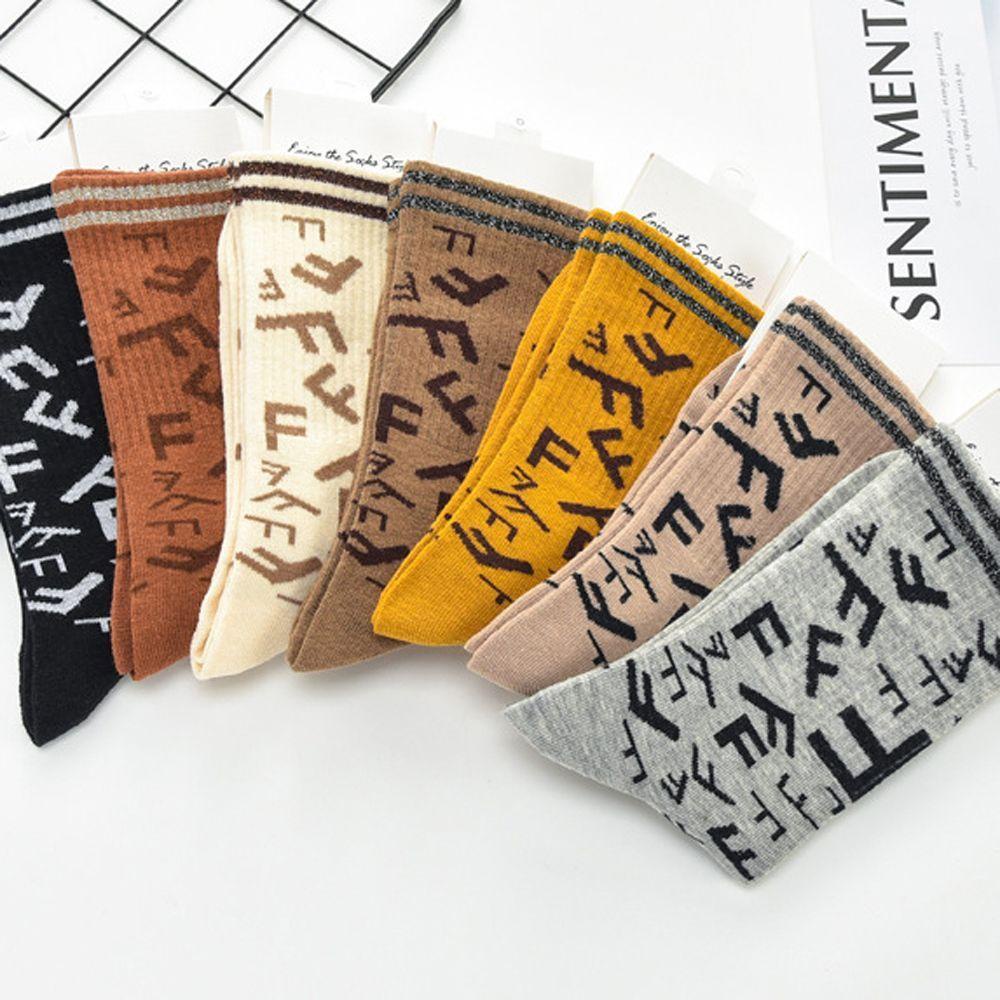 IVORY Vớ Cổ Trung In Chữ Thời Trang Đường Phố Vintage Nhật Bản Cá Tính Cho Nữ