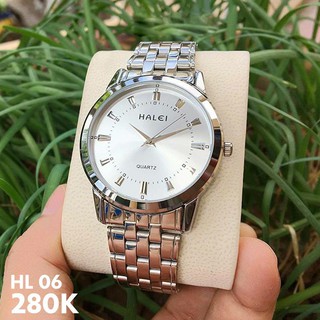 đồng hồ nam halei mặt trắng HL09 chống nước chống xước,tặng kèm vòng tì hưu