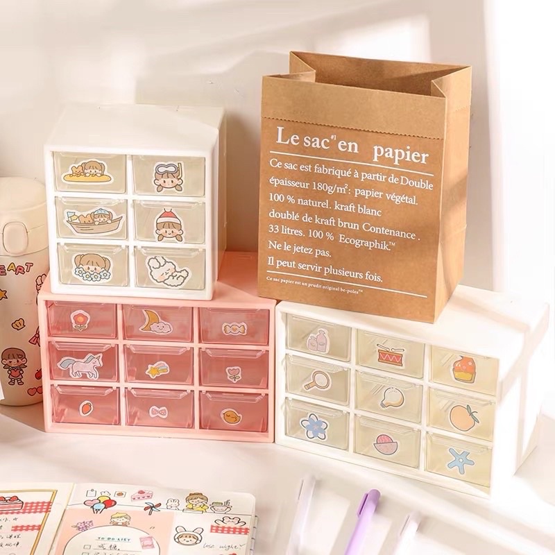 Hộp tủ 9 ngăn kéo,kệ 9 ô đựng Washi Tape để bàn đựng trang sức vòng tay mĩ phẩm văn phòng phẩm tủ mini 9 ngăn kéo