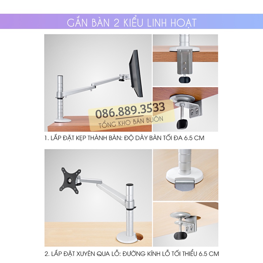 Giá Treo Màn Hình Máy Tính OA 3S 17 - 24 - 27 - 32 inch / Tay Treo Màn Hình Hợp Kim Nhôm