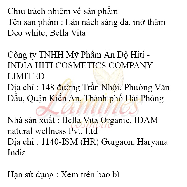 Lăn Nách Sáng Da Và Ngăn Mùi Deo White - Bella Vita Organic