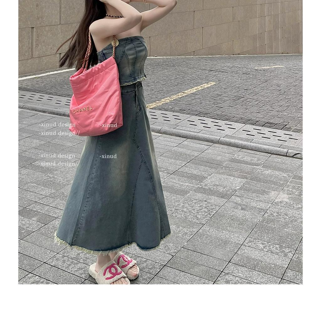 Bộ Áo Ống Lửng Phối Chân Váy Dài Xẻ Tà Thời Trang Mùa Hè Cho Nữ