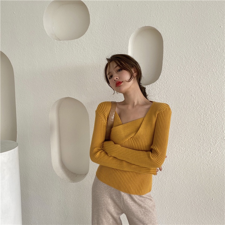 Áo Dệt Kim Tay Dài Cổ Chữ V Thời Trang Hàn Quốc Cho Nữ