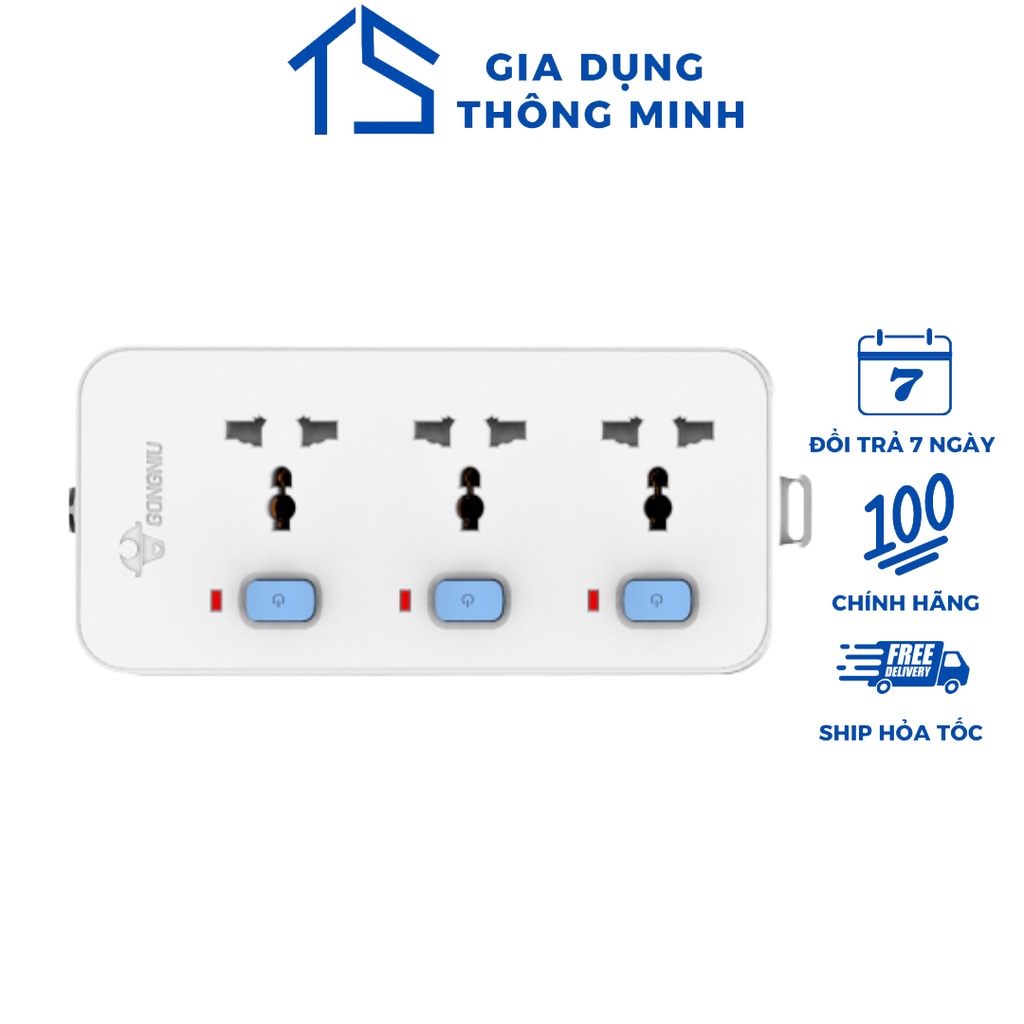 Ổ Cắm Điện Gongniu 3 Ổ Đa Năng 3 Công Tắc – Công Suất 10A/250/2500W – Trắng – Chính Hãng (N3030)