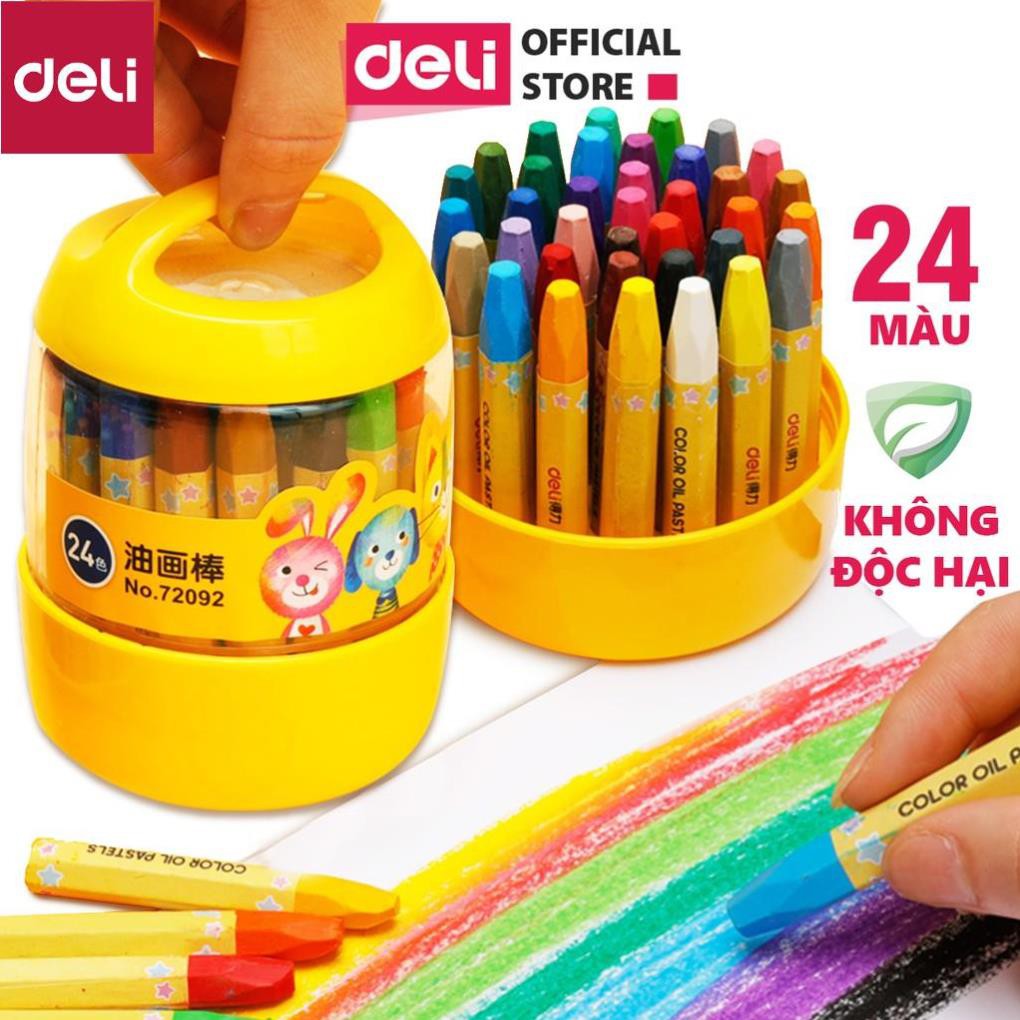 Bút sáp dầu học sinh hộp nhựa Deli - 12/18/24 màu - 72090/72091/72092 [Deli]