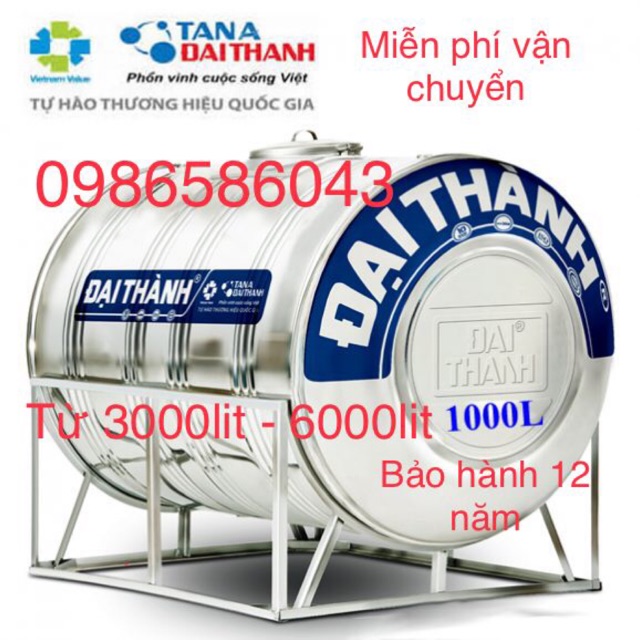 Bồn nước 3000L-6000L nằm cao cấp inox304 Đại Thành