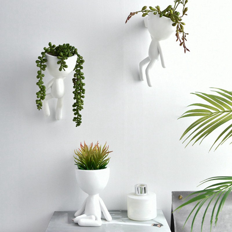 Nordic Home Hanging Vase Flower Planter Pots White Resin Art (A)