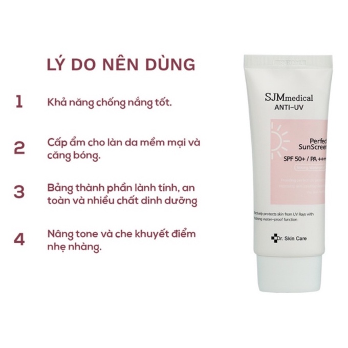 Kem chống nắng SJM medical, kem dưỡng da chống nắng, chống nước, nâng tông,SJM Medical Anti-UV Perfect SunScreen SPF 50+