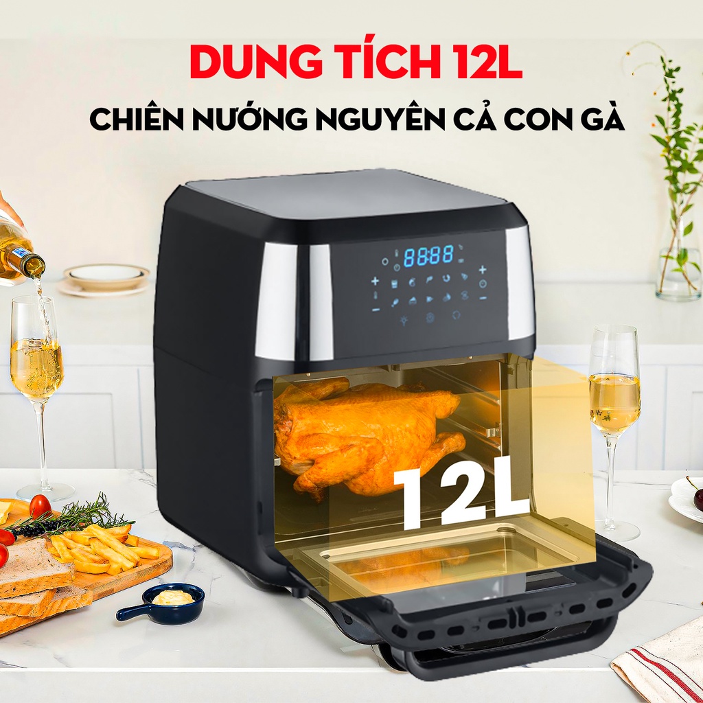 [Hàng nhập khẩu] Nồi chiên không dầu MKMaoKe, Nine Shield 8 Lít, Tự đảo, Công Suất 1500W, Bảo Hành 2 năm