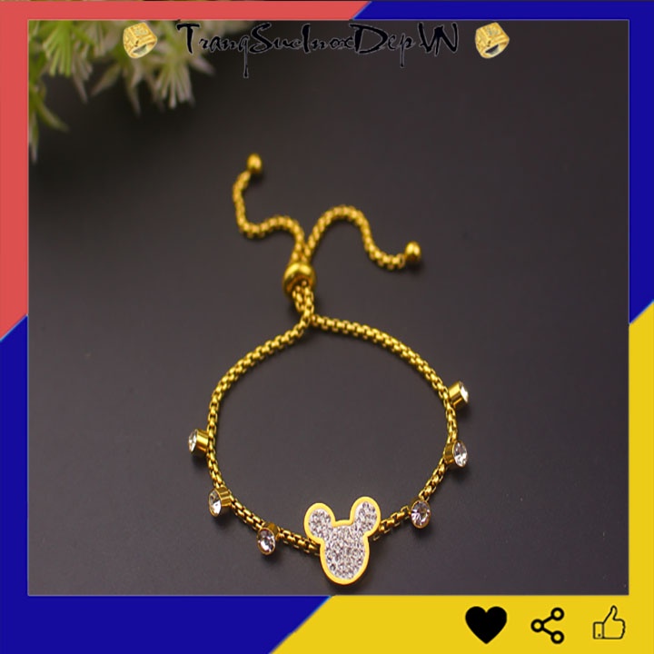 Lắc tay nữ titan cao cấp mạ vàng đầu chuột, dây rút siêu đẹp, bền màu, sang trọng, quý phái