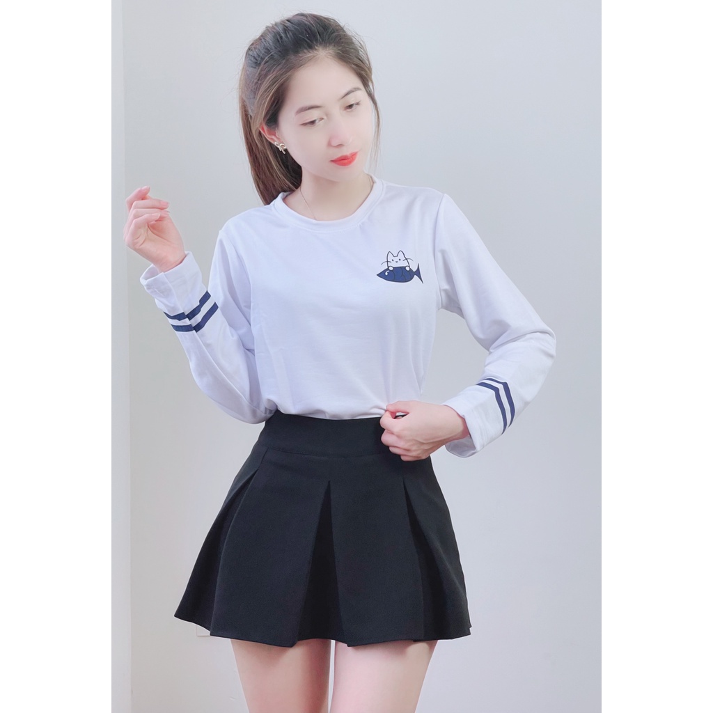 Áo thun nữ tay dài thêu mèo ATN01