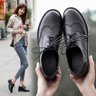 Giày da bóng gót cao 5cm mũi nhọn cột dây phong cách cổ điển cho bạn nữ