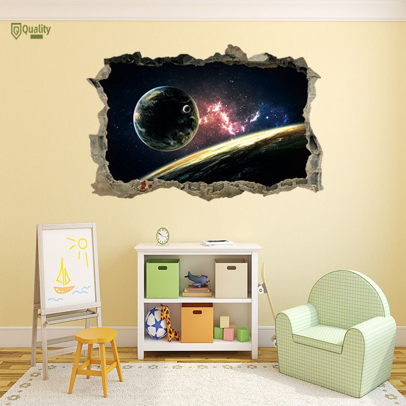 Sticker dán trang trí tường hình không gian vũ trụ 3D kích thước 45x60cm bằng nhựa PVC