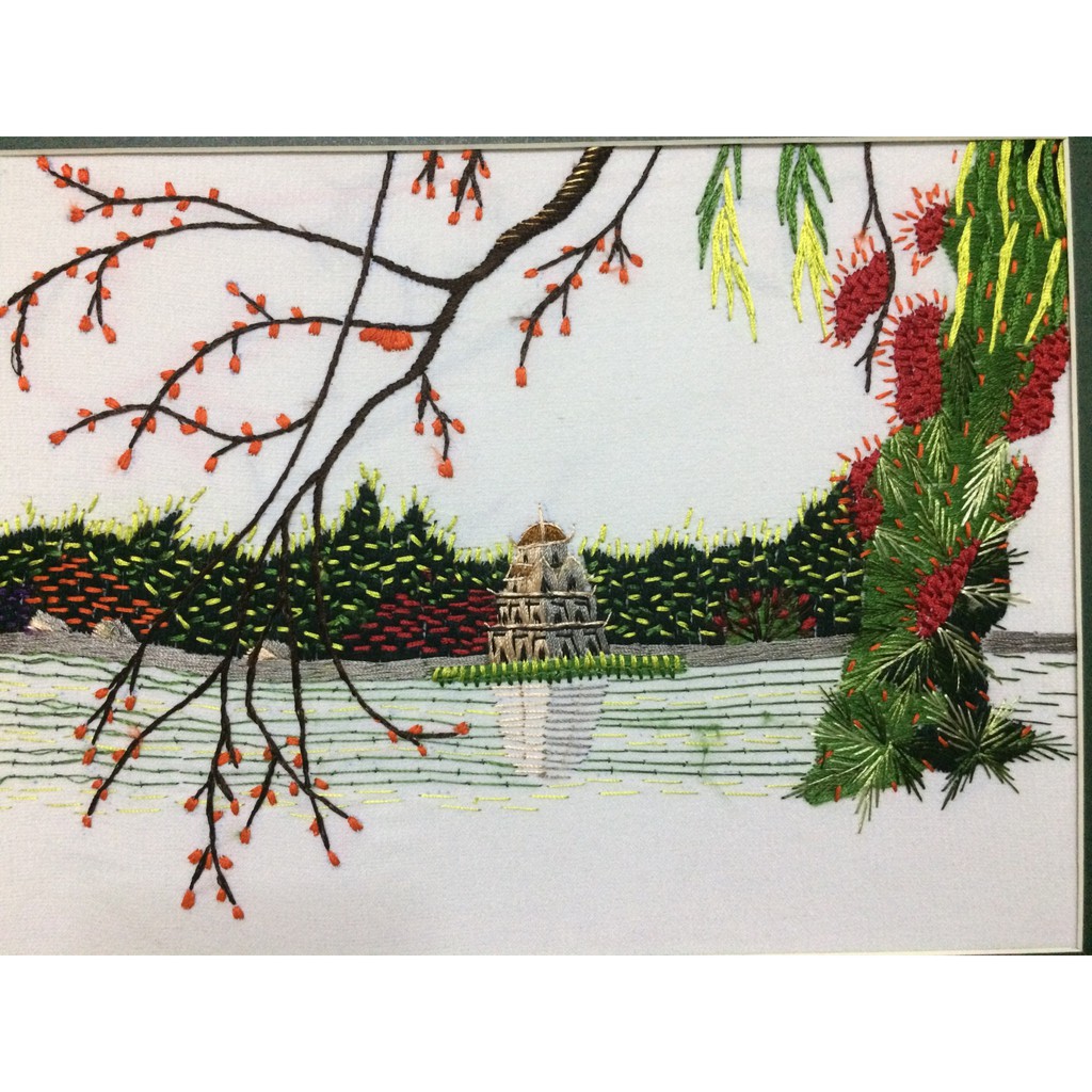 Tranh thêu tay Tháp Phượng HG002 - Tranh thêu phong cảnh Hà Nội 25 x30 cm