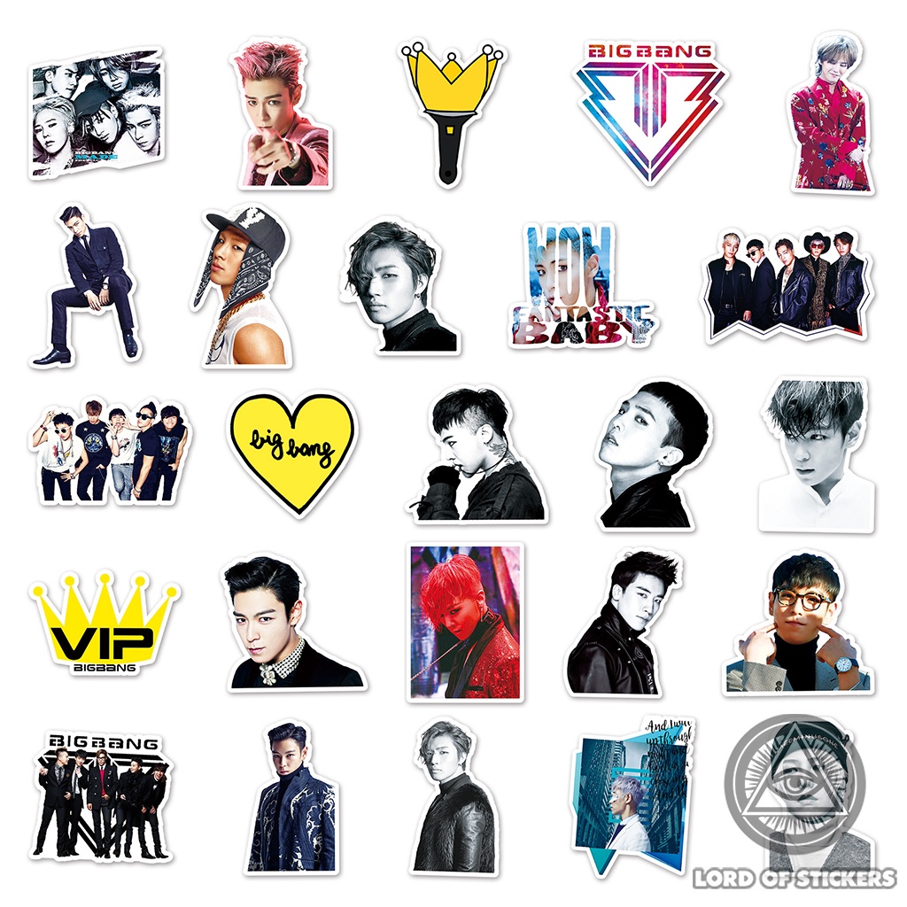 Set 50 Hình Dán BIGBANG Sticker Nhóm Nhạc Kpop Chống Thấm Nước Trang Trí Mũ Nón Bảo Hiểm, Laptop, Ván Trượt, Vali, Sổ