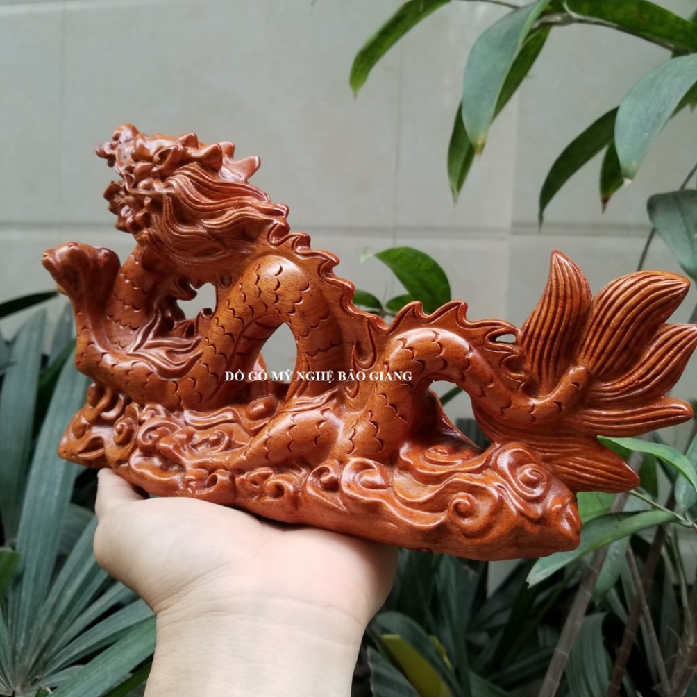 Tượng con rồng gỗ hương dài 25 cm