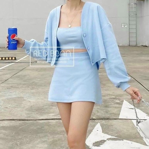 Set ba món áo hai dây kèm chân váy khoác cardigan siêu cute cho nàng dễ thương dạo phố