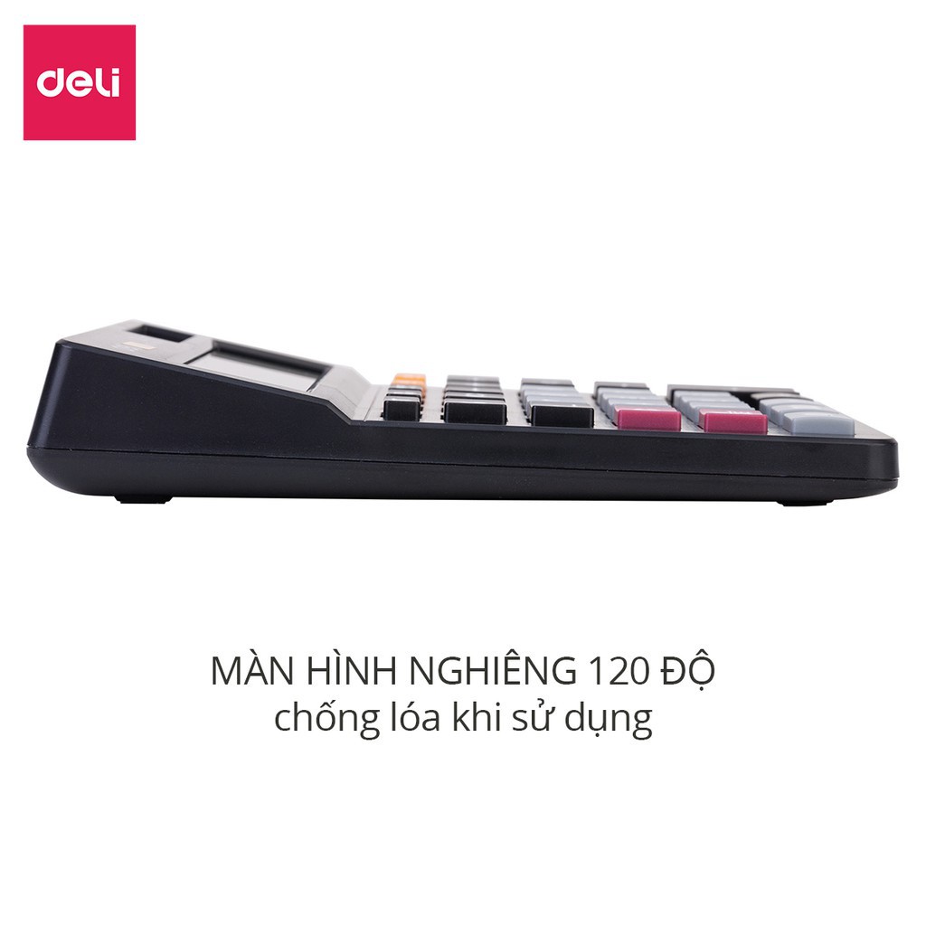 Máy Tính Cầm Tay Để Bàn Deli - Màn Hình LCD Chống Lóa, Pin Mặt Trời - Phù Hợp Cho Kế Toán, Văn Phòng, Học Sinh - EM01320