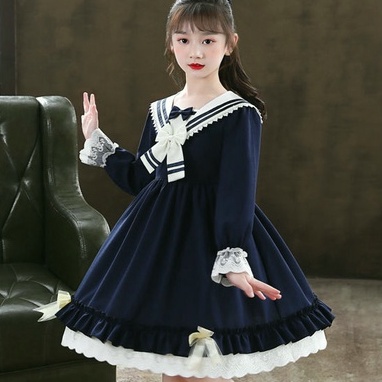 Đầm Công Chúa Tay Dài Phong Cách Lolita Dễ Thương Cho Bé Gái 3-14 Tuổi