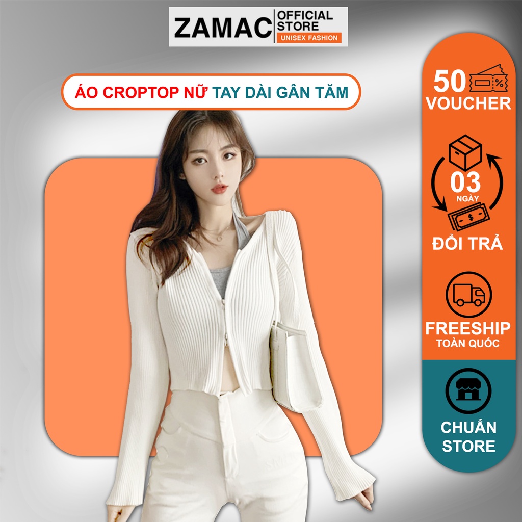 Áo Croptop tay dài ZAMAC ôm body cổ tim chất len tăm phong cách Ulzzang ZAG1