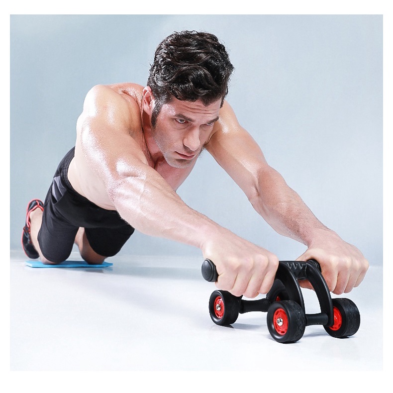 Con lăn tập cơ bụng 4 bánh kèm thảm tập thể dục, tập cơ tay, tập gym cho nam nữ tại nhà