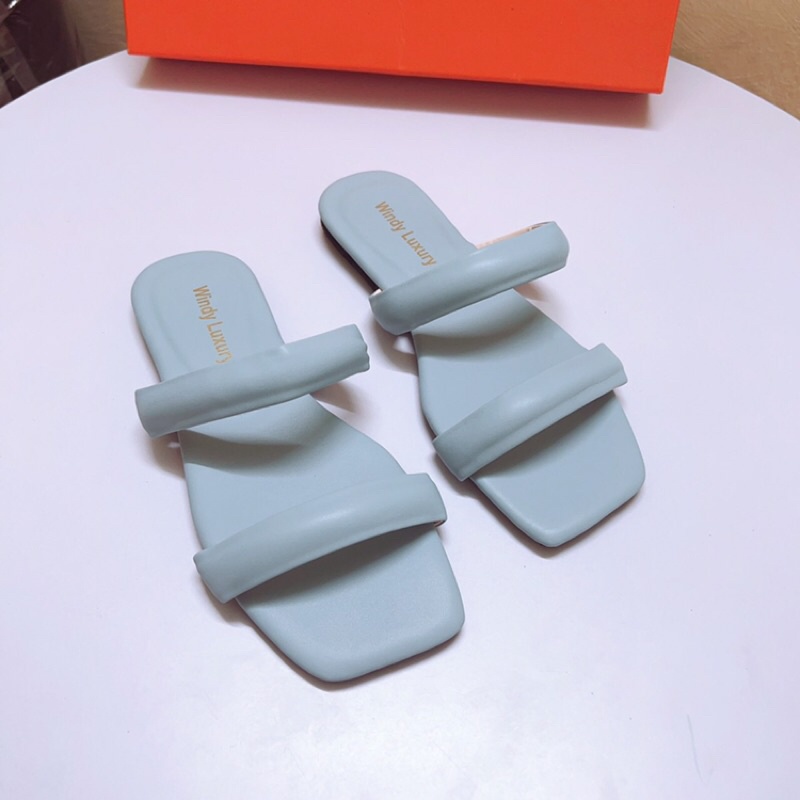 Dép lê nữ đế bệt 2 quai dày phồng da lì hot hit